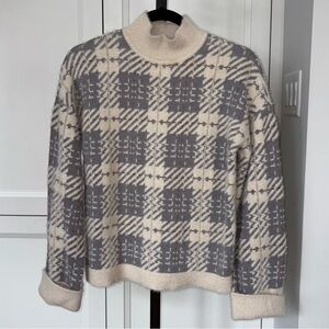 Belle By Belldini Plaid Cotton Blend Eyelash Sweater Cream/Gray Size M